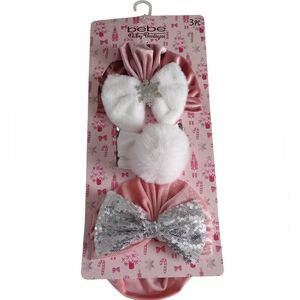 Bebe Baby Boutique 3PC Pink Sequin Pom Head Accessories Caps Headband